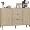 Buffet Cabinet 2 Door 3 Drawer Wood Durable Adjustable Shelves Storage for Dining Room Living Room Hallway Sideboard