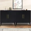 Set of 2 Black Side Storage Cabinet, Free Standing Cabinets, Wood Accent Cabinet with Doors, Black Sideboard for Bedroom, Kitche