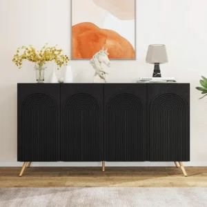 59" Sideboard Buffet with Arch Relief, Accent Cabinet with 4 Doors, Modern Buffet with Adjustable Shelf for Living Room